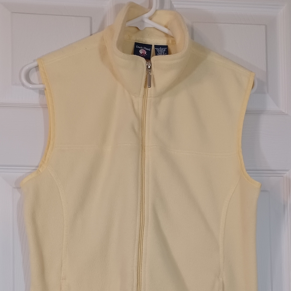 Women DUCK HEAD Yellow Fleece Vest  Size Large zip pockets Crew Neck - Picture 1 of 9